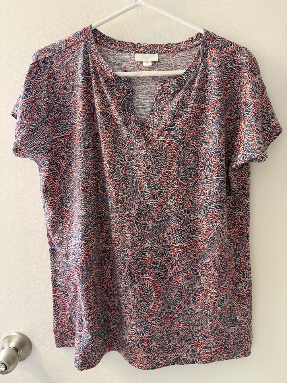J. Jill Navy & Pink Paisley Short Sleeve V-Neck Tee